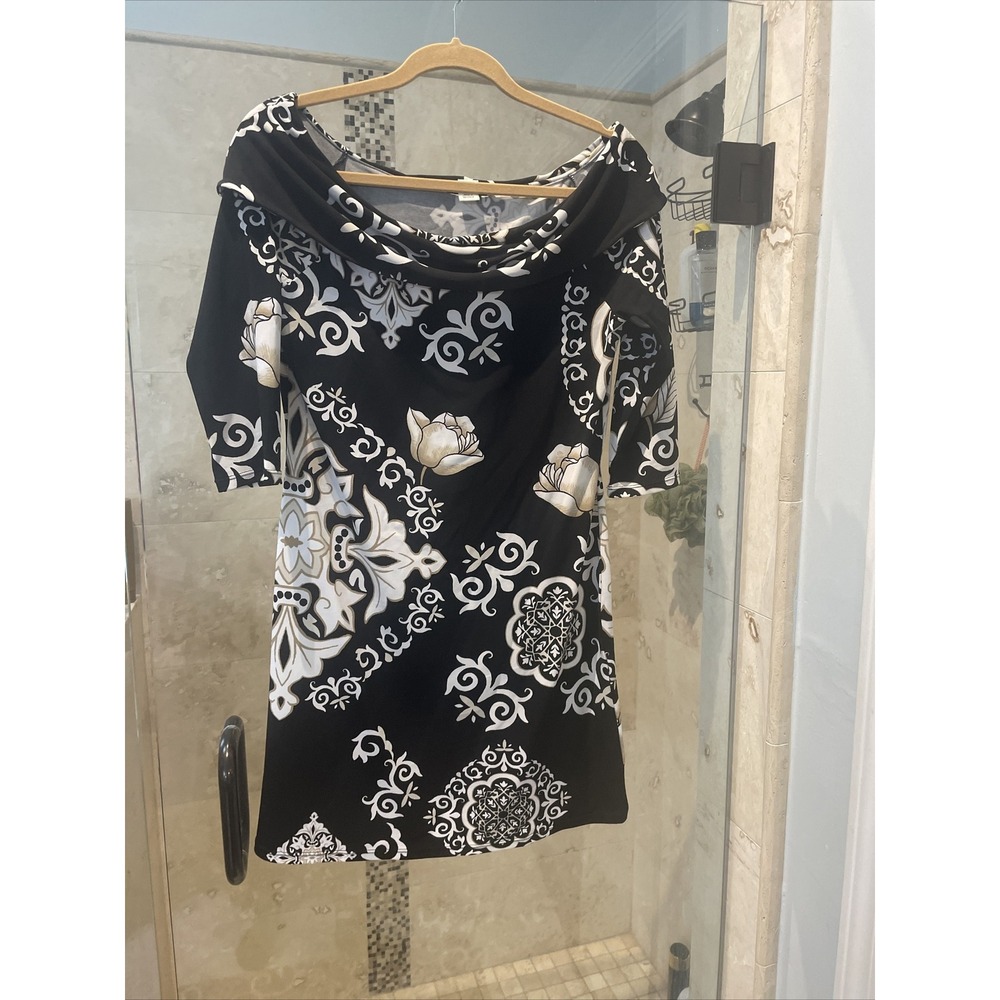 White House Black Market Tan Medallion Off Shoulder Jersey Bodycon Dress Small
